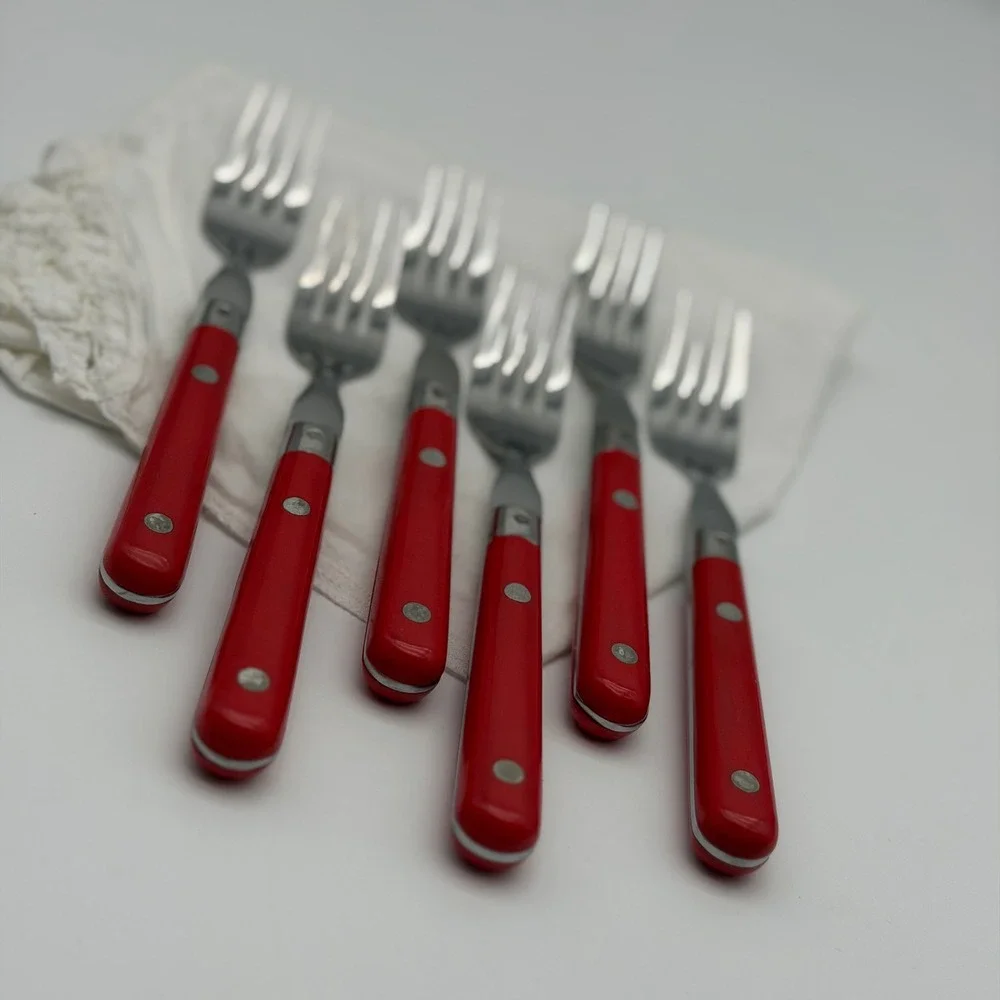 Vintage WF Washington Forge Mardi Gras Red Dinner Forks Set of 6 Stainless Korea